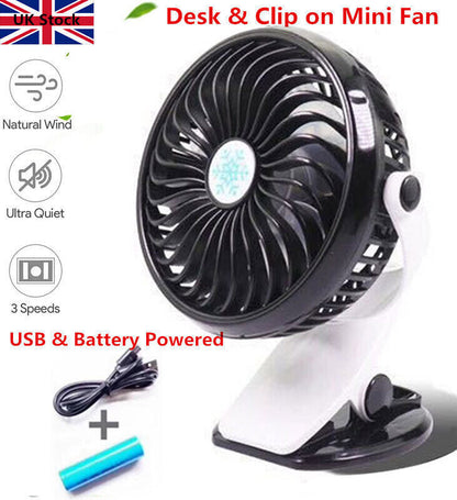 USB Battery Oscillating Clip On Fan Desk Baby Stroller Portable Air Cooling Fans