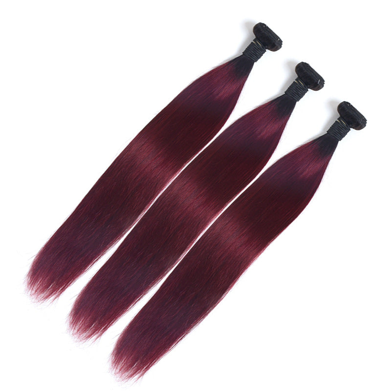 Colour Human Hair Wig Gradient Wine Red