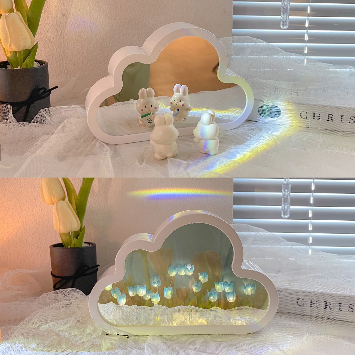 Night Lamp Decorative Mirrors Photo Frame LED Table Lights Bedroom Handmade Gifts