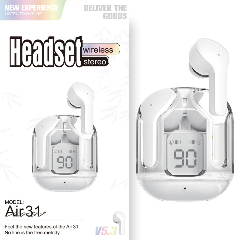 Transparent Wireless Bluetooth Headset Digital Display Noise Reduction True Wireless Sports Music