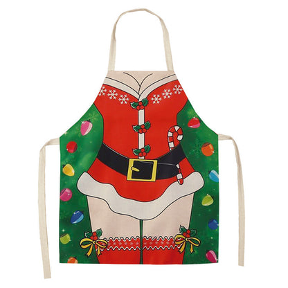 Christmas Santa Claus Kitchen Home Apron Linen Polyester Cartoon