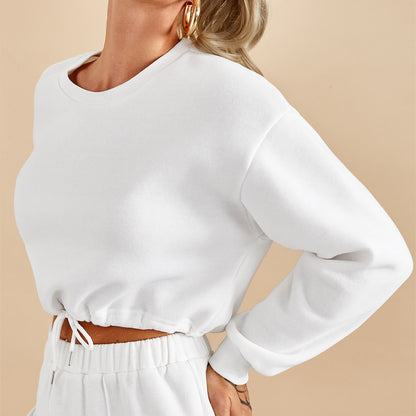 Women's Fashionable Casual Round Neck Waist Sweater