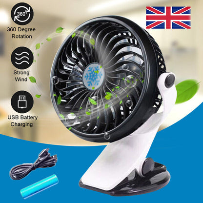 USB Battery Oscillating Clip On Fan Desk Baby Stroller Portable Air Cooling Fans