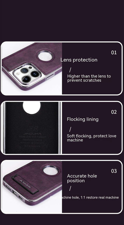 Applicable Phone Case All-inclusive Drop-resistant High-grade Leather Bracket Shell