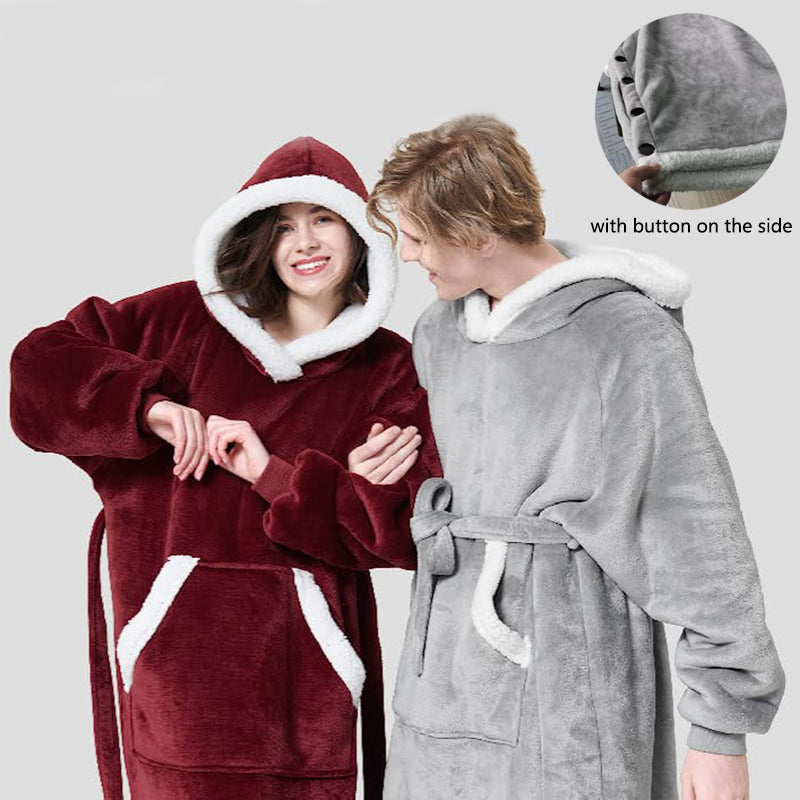 Winter Hoodie Blanket With Button Design Warm Home Clothes Women Men Oversised Pullover