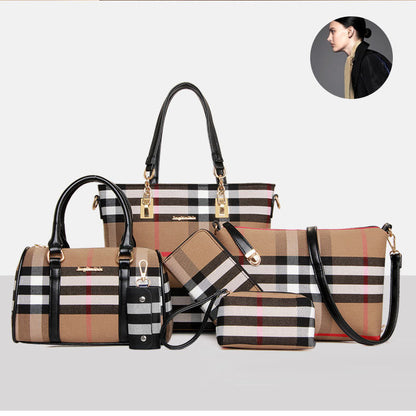 Six-piece Print One-shoulder Striped Portable Handbag Set