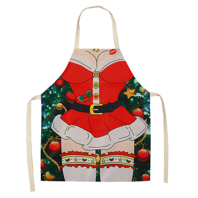 Christmas Santa Claus Kitchen Home Apron Linen Polyester Cartoon