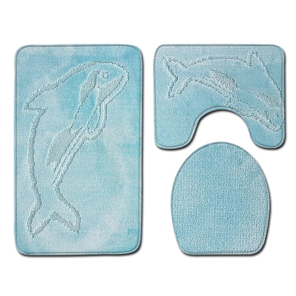 Dolphin Bathroom Three Piece Floor Textured Carpet Door Mat