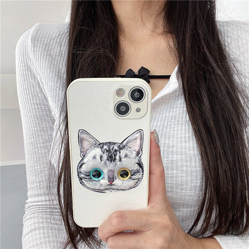 Three-dimensional Cartoon Cat Phone Case With 3D Eyes