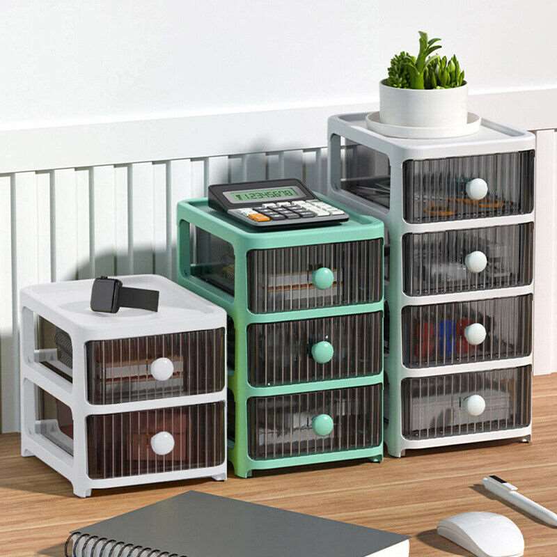 2-4 Tier Drawer Plastic Storage Tower Clear Chest Unit Office Bedroom Home UK