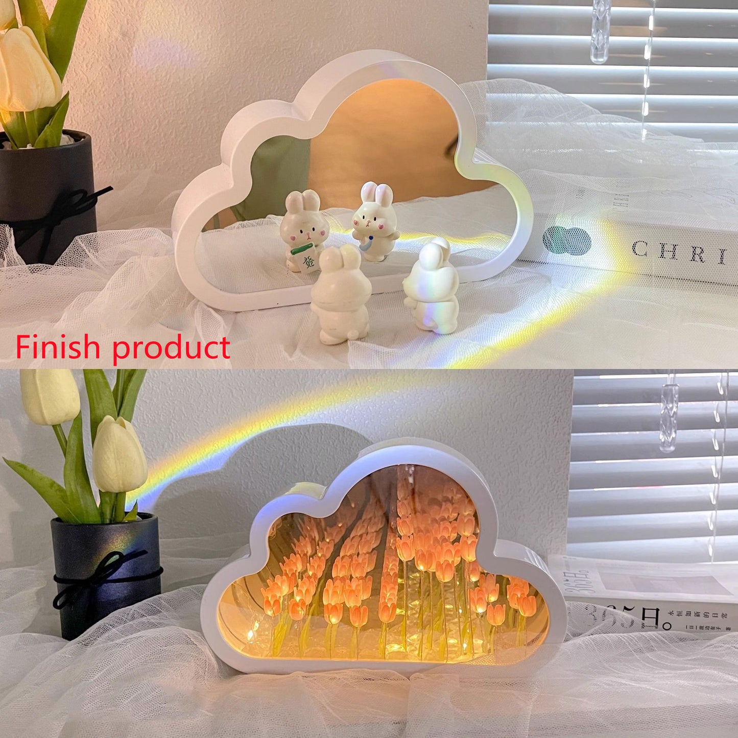 Night Lamp Decorative Mirrors Photo Frame LED Table Lights Bedroom Handmade Gifts