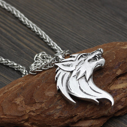 Wolf head pendant necklace men