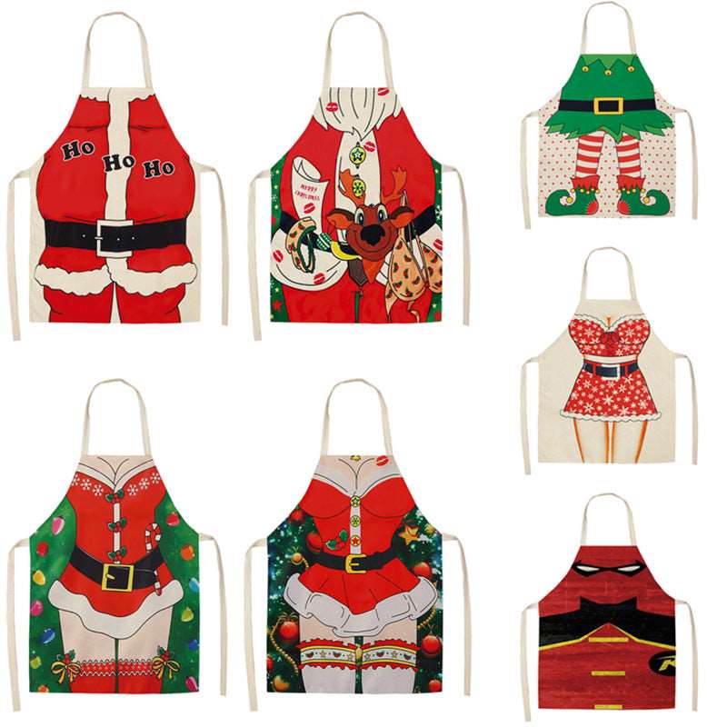 Christmas Santa Claus Kitchen Home Apron Linen Polyester Cartoon