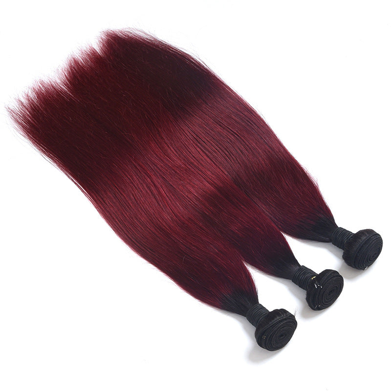 Colour Human Hair Wig Gradient Wine Red