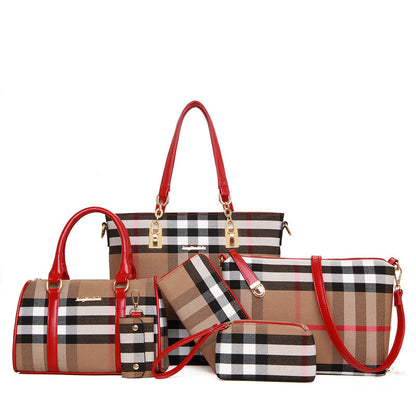 Six-piece Print One-shoulder Striped Portable Handbag Set