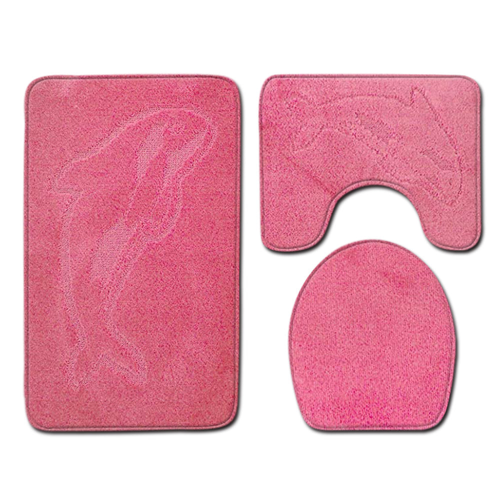 Dolphin Bathroom Three Piece Floor Textured Carpet Door Mat