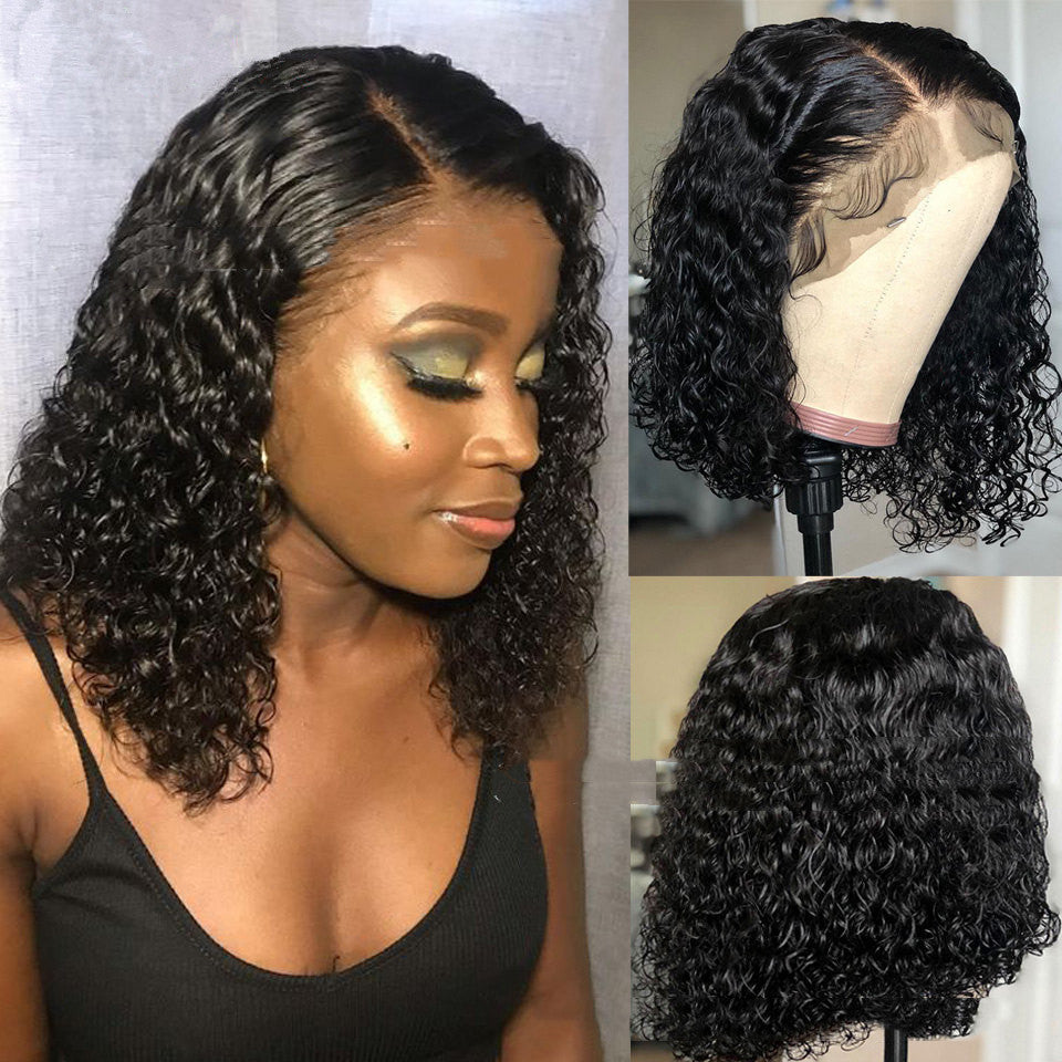 New Hot European And American Front Lace Wig Medium Black African Short Curly Hair.