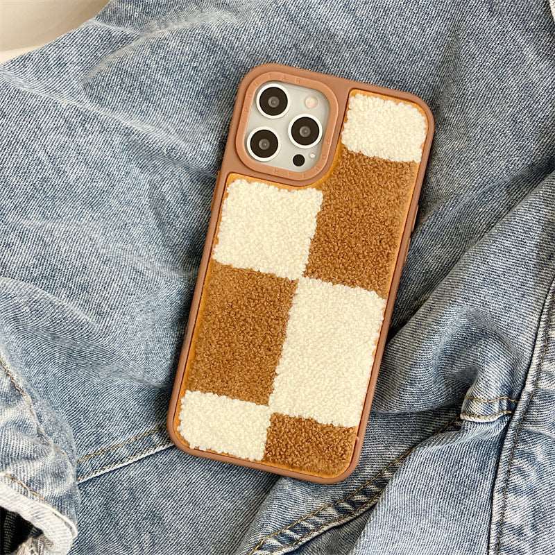 Autumn Winter Plush Check Mobile Phone Case