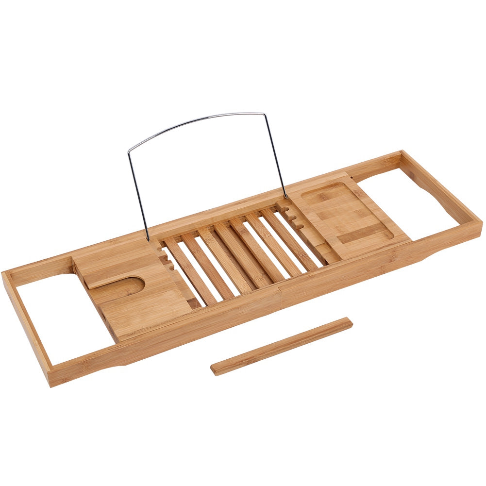 1Pc Extendable Bamboo Bathtub Rack Shelf Bathroom Shower Tub Caddy Book Reading Tray Stand New