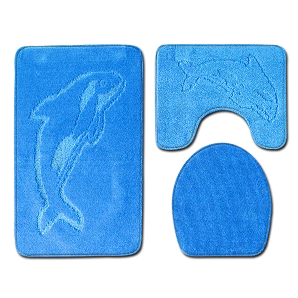 Dolphin Bathroom Three Piece Floor Textured Carpet Door Mat