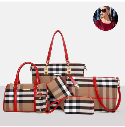 Six-piece Print One-shoulder Striped Portable Handbag Set