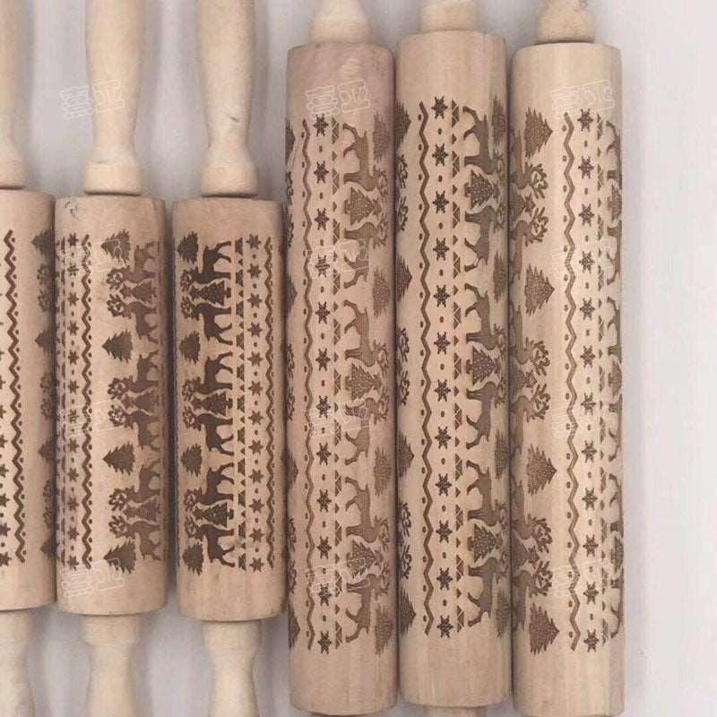 Christmas Rolling Pin Laser Engraved Embossed Rolling Pin Animal Printed Biscuit Hemu Rolling Pin Manufacturer