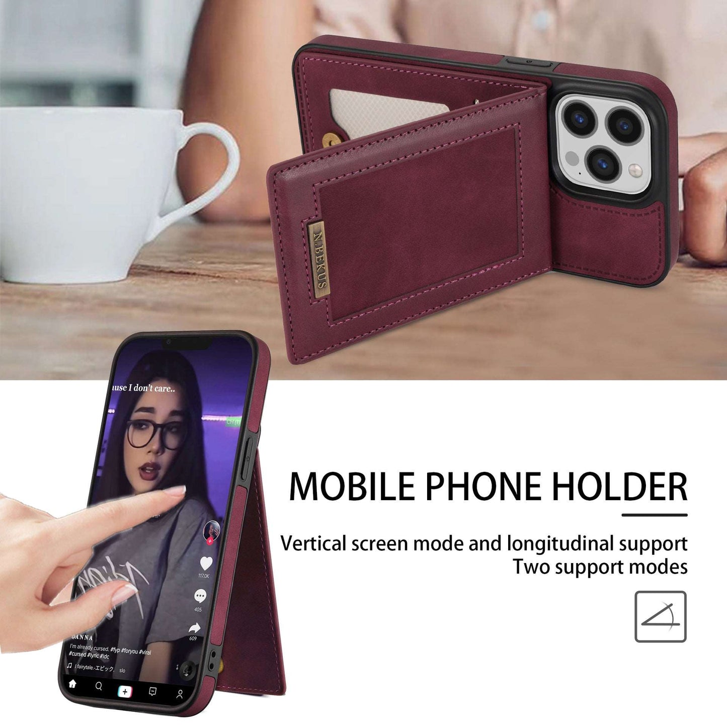 Card Holder Leather Phone Case Photo Frame Magnetic Snap Protective