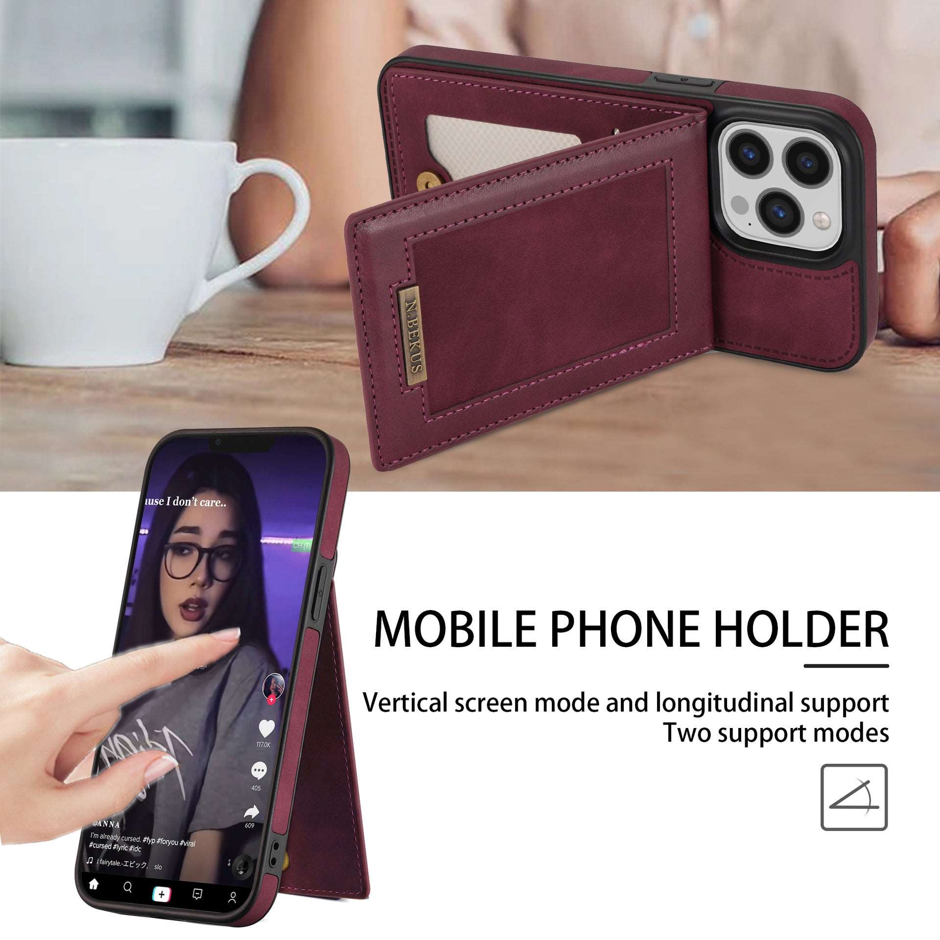 Card Holder Leather Phone Case Photo Frame Magnetic Snap Protective