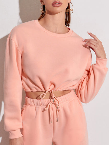 Women's Fashionable Casual Round Neck Waist Sweater