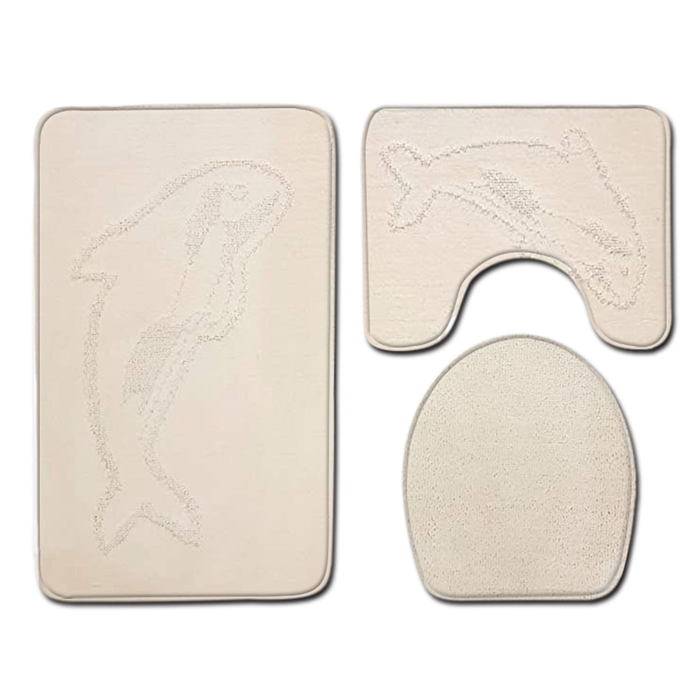 Dolphin Bathroom Three Piece Floor Textured Carpet Door Mat