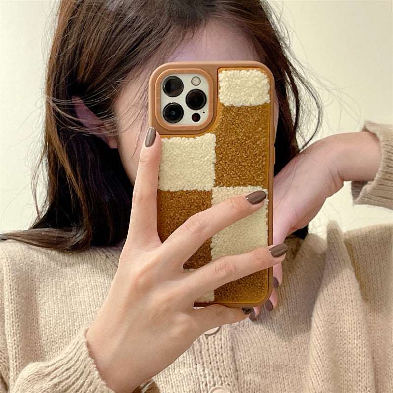 Autumn Winter Plush Check Mobile Phone Case