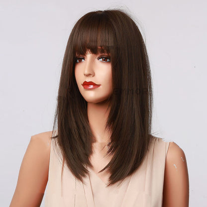 High Temperature Silk Bangs Black And Brown Shoulder Wig To Modify The Face Shape