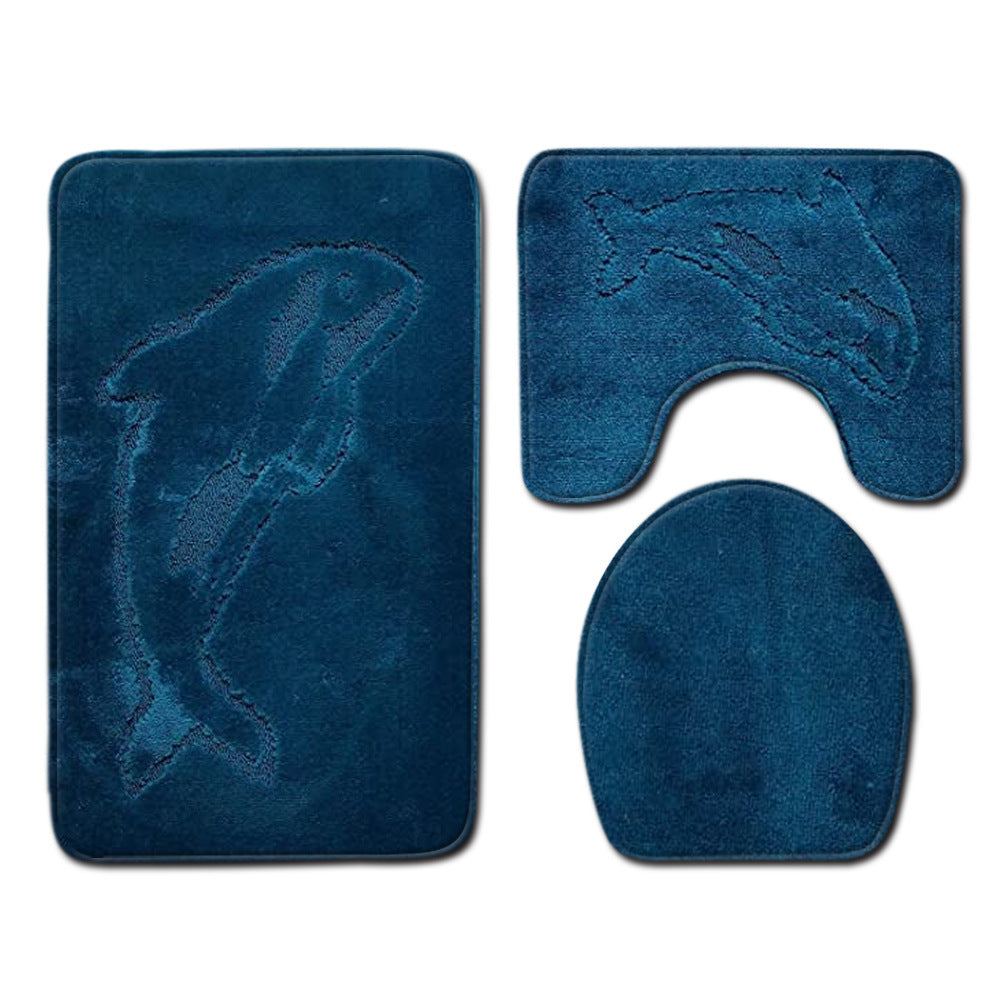 Dolphin Bathroom Three Piece Floor Textured Carpet Door Mat