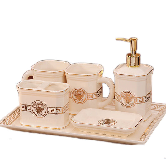 Five Pieces Of Ceramic Sanitary Ware Brushing Cup And Mouthwash Cup Set