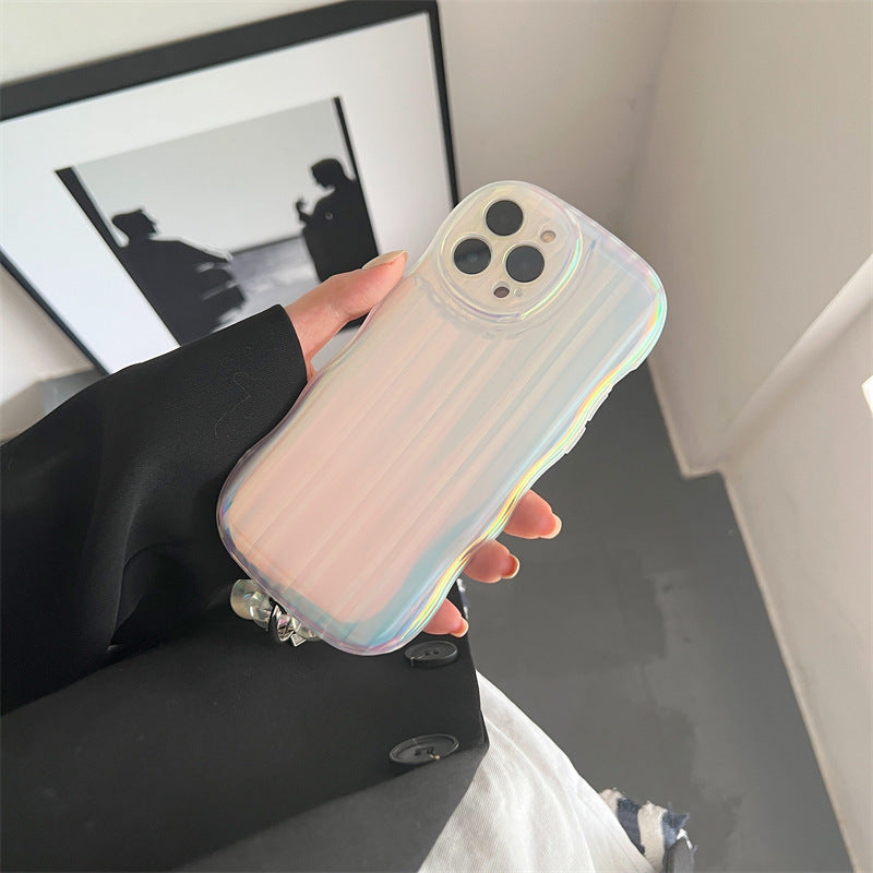 Laser Wave Silicone Phone Case Gradient Laser Stripes Bracelet Case For IPhone 14 13 12 11 Pro Max Plus Bead Chain