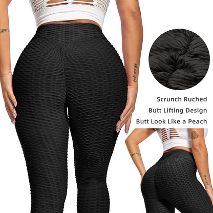 Women TIK Tok Leggings Bubble Textured Leggings Butt Lifting Yoga Pants Black.