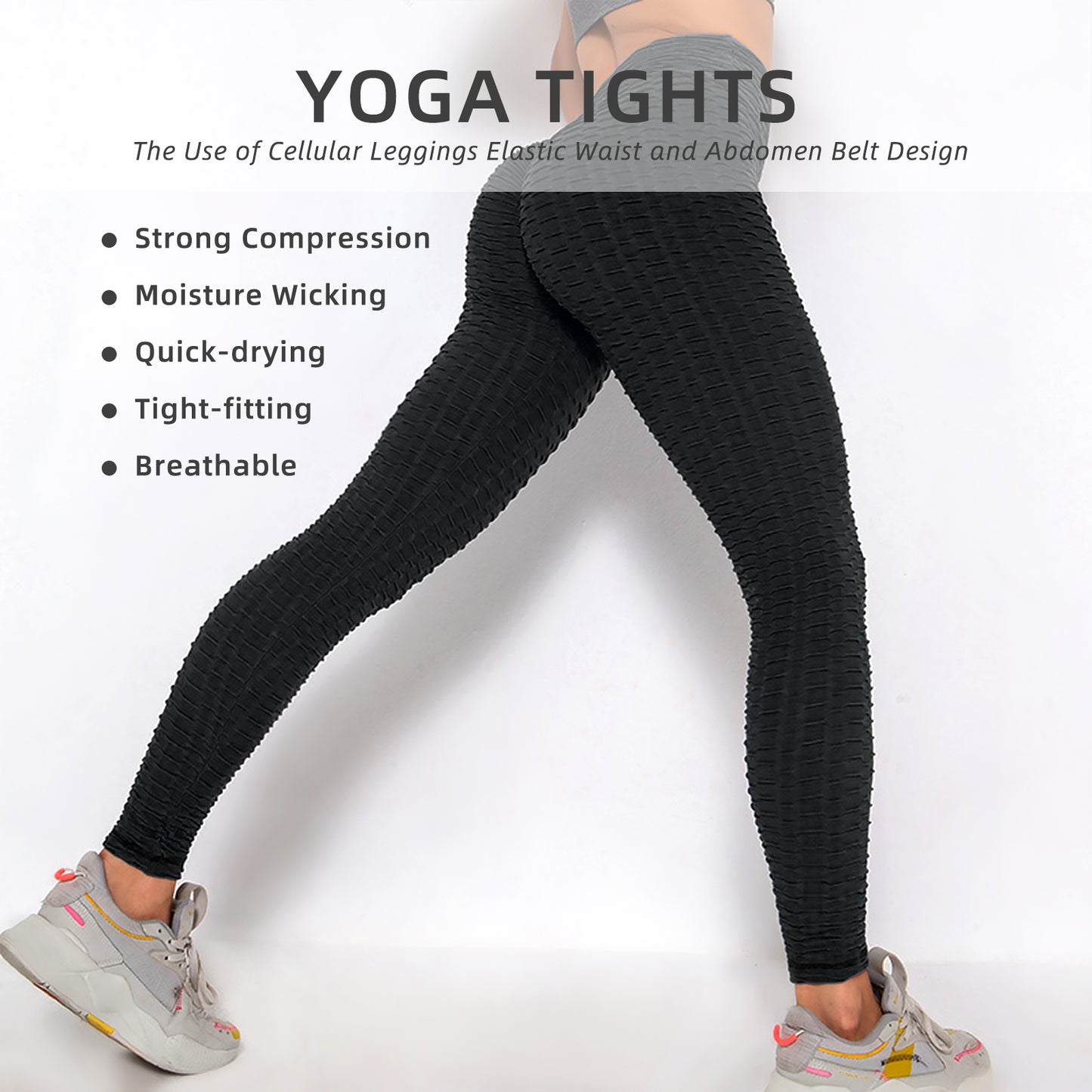 Women TIK Tok Leggings Bubble Textured Leggings Butt Lifting Yoga Pants Black.