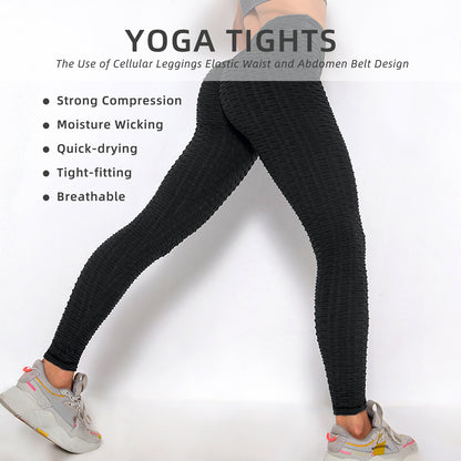 Women TIK Tok Leggings Bubble Textured Leggings Butt Lifting Yoga Pants Black.