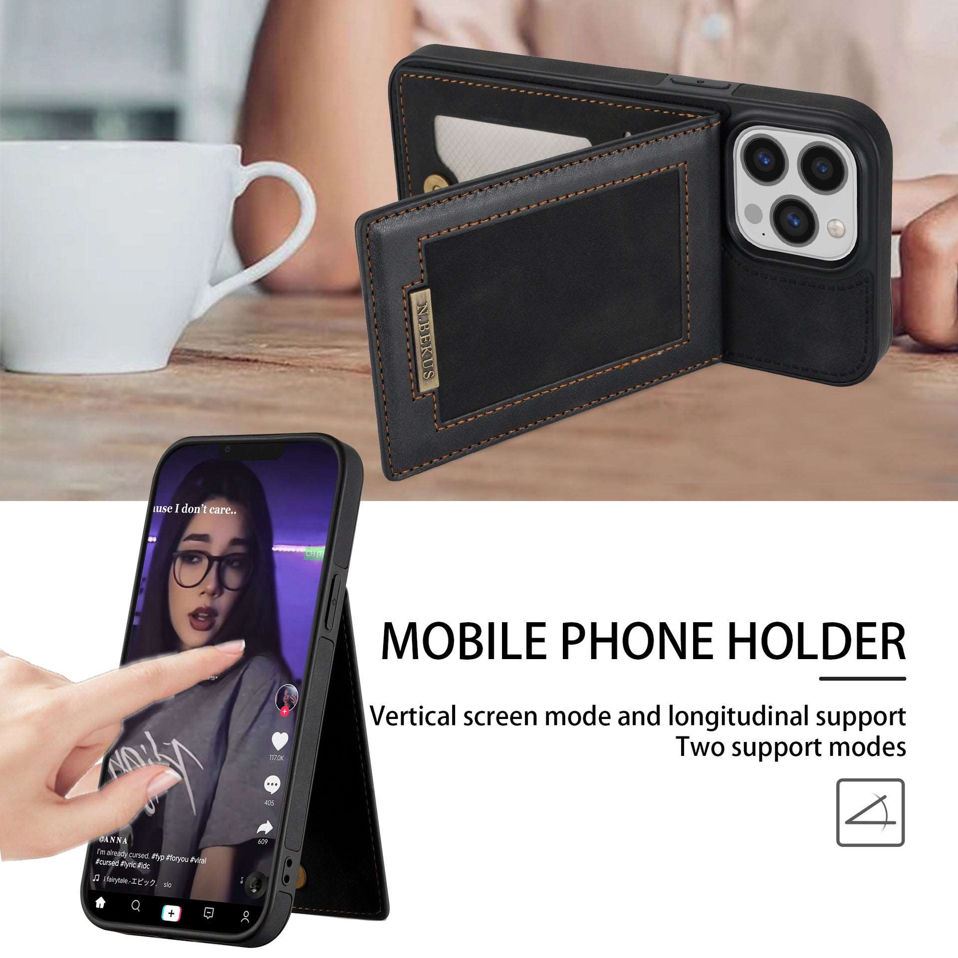 Card Holder Leather Phone Case Photo Frame Magnetic Snap Protective