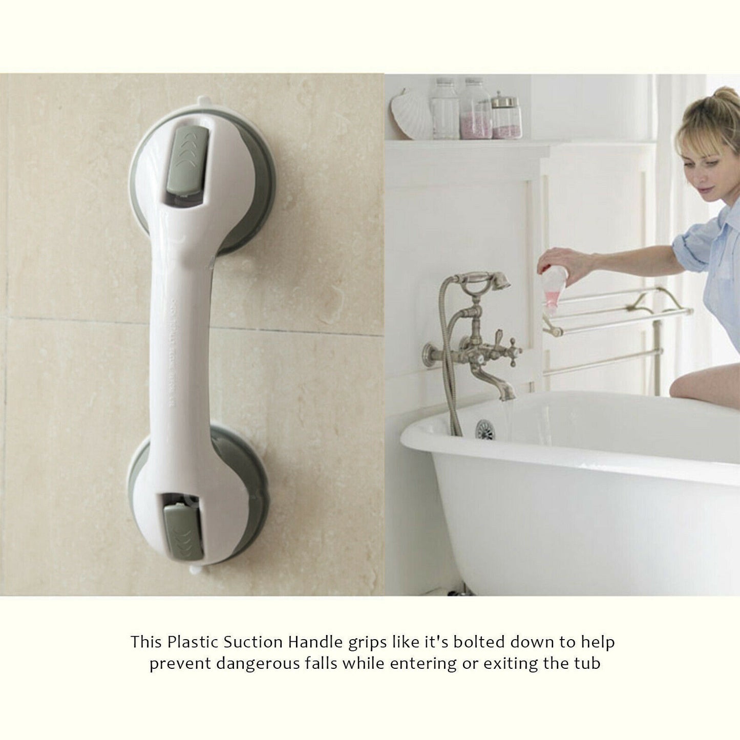 Power Shower Grip Handle Bathroom Suction Grab Bar Safety Rail Tub Bath Vacuum