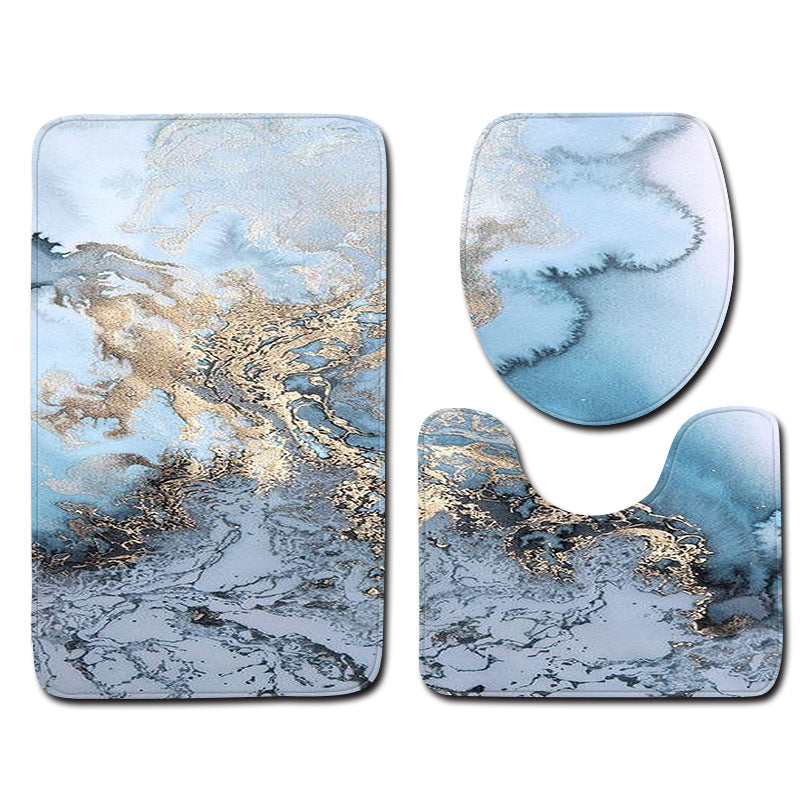 Marble Toilet Three-Piece Floor Mat Door Mat Bathroom Carpet