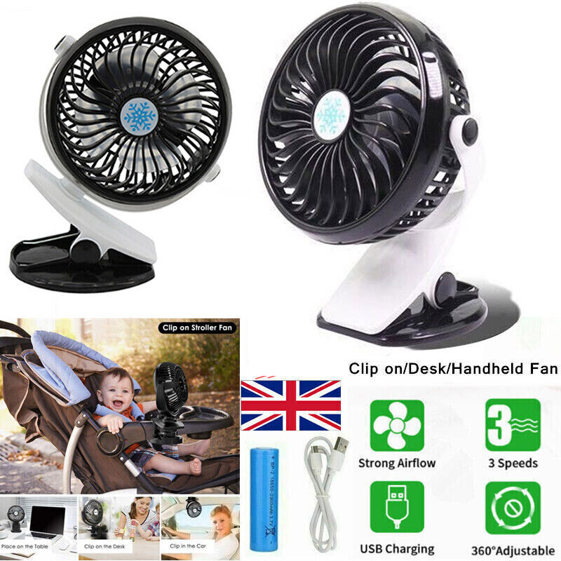 USB Battery Oscillating Clip On Fan Desk Baby Stroller Portable Air Cooling Fans