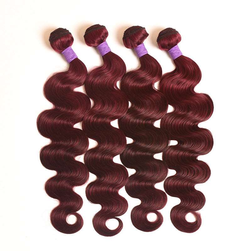 Colour Human Hair Wig Gradient Wine Red