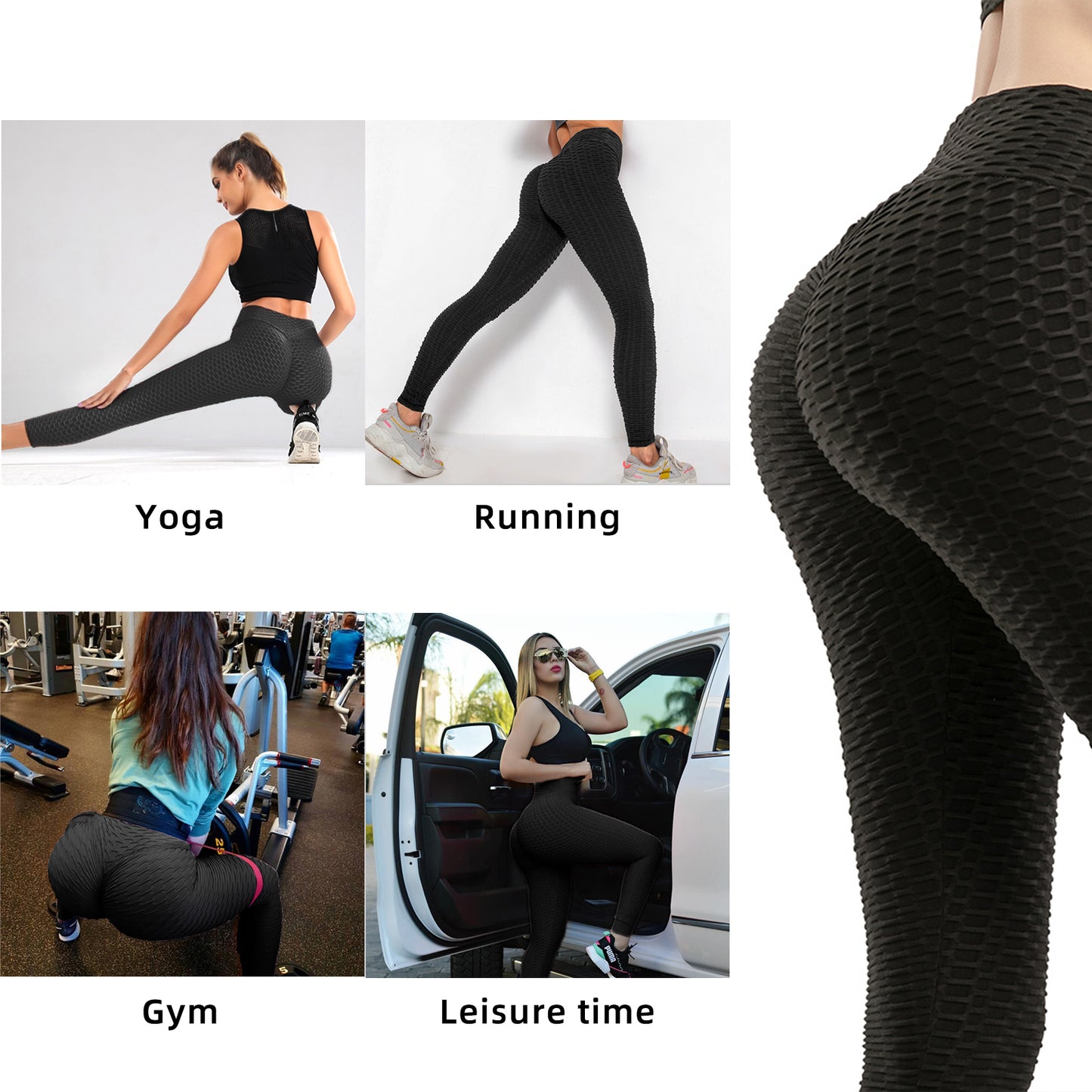 Women TIK Tok Leggings Bubble Textured Leggings Butt Lifting Yoga Pants Black.