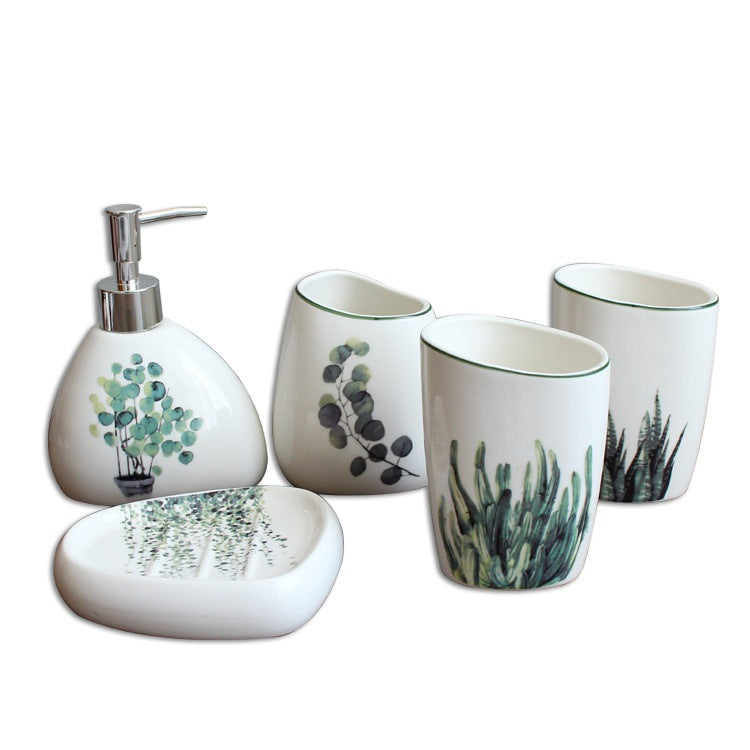 Sanitary Ware Nordic Green Plants Ceramic Wash Bathroom Supplies Wash Set