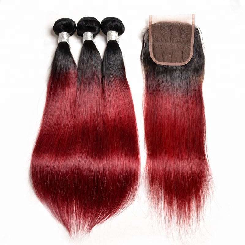 Colour Human Hair Wig Gradient Wine Red