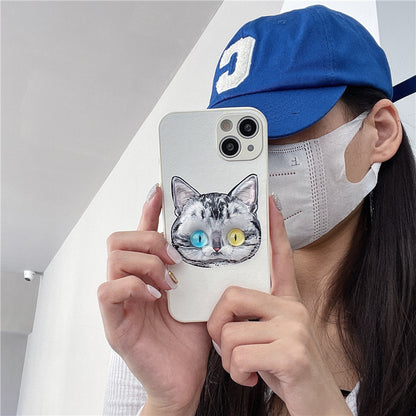 Three-dimensional Cartoon Cat Phone Case With 3D Eyes