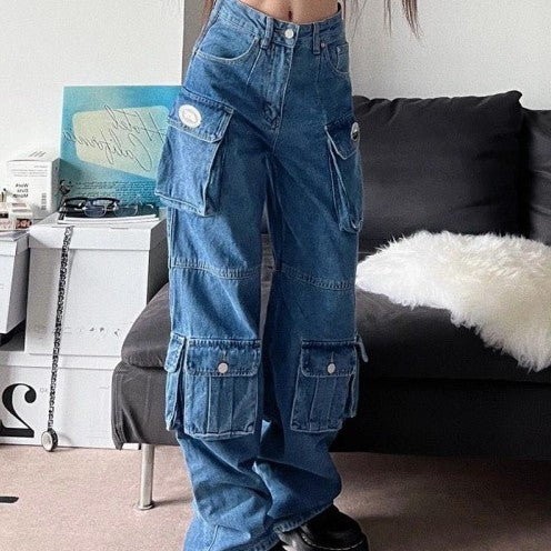 Multi Pocket Overalls Jeans For Women