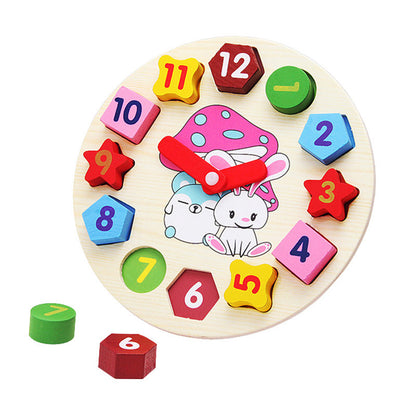 Colour Wooden Shape Clock: Educational Time Teaching Toy.