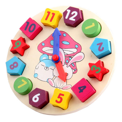 Colour Wooden Shape Clock: Educational Time Teaching Toy.